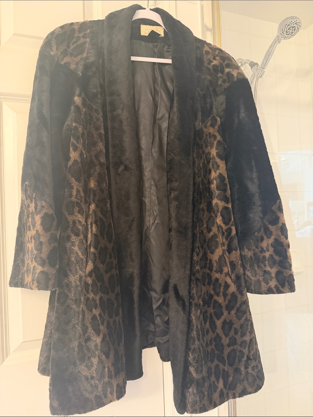 Cache Vintage Leopard Print Faux Fur Coat - Black & Brown